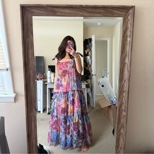 Francesca's Collections Purple Multi Floral Tiered Maxi Dress